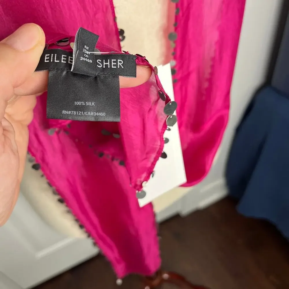 Eileen Fisher Scarf Skinny Pink Whisper Silk Rosa Hot Pink 78